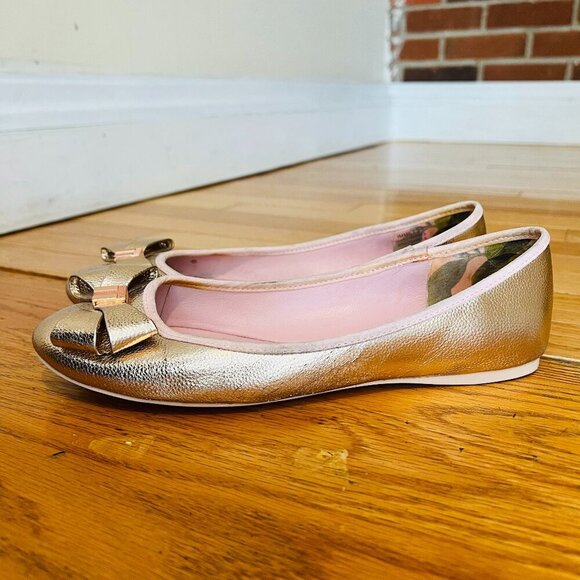 Ted Baker Shoes - TED BAKER LONDON SATIN W/GOLD BOW BALLET FLATS WOMEN SHOES US 7.5/EU 38